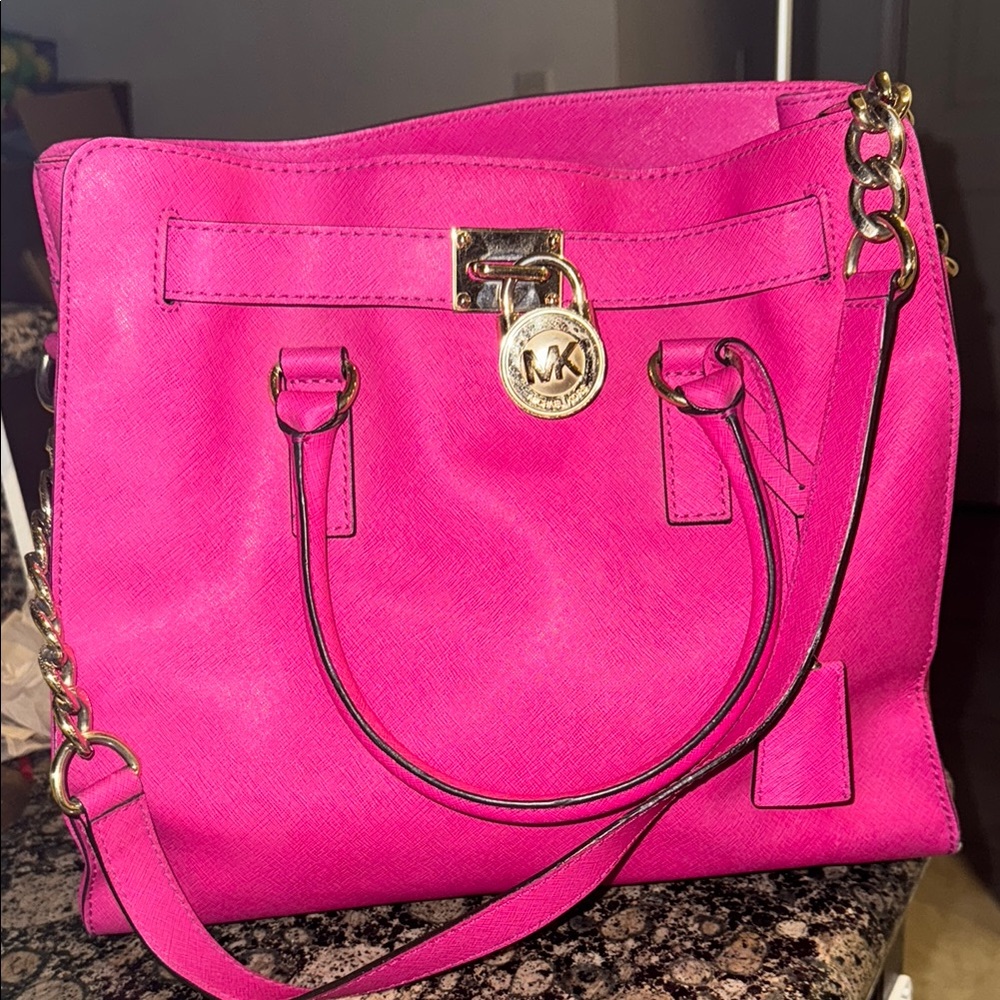 Michael Kors Pink Shoulder Bag with Gold Accents